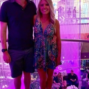 Vici Green v neck mini dress with open back